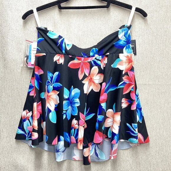 Swim Solutions Tankini Womens 12, Black Floral Sweetheart Twist Bathing Swim Top - Picture 6 of 11